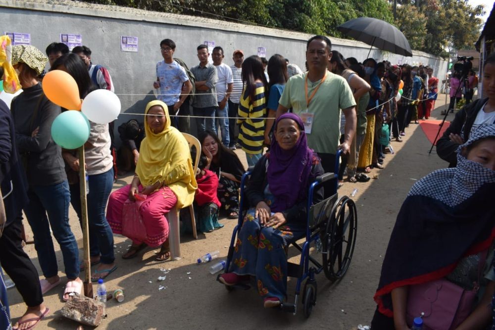 PWD voter ready to cast her vote at polling station No. 20 under 1 Dimapur I Assembly Constituency at Veterinary colony, Dimapur on February 27.